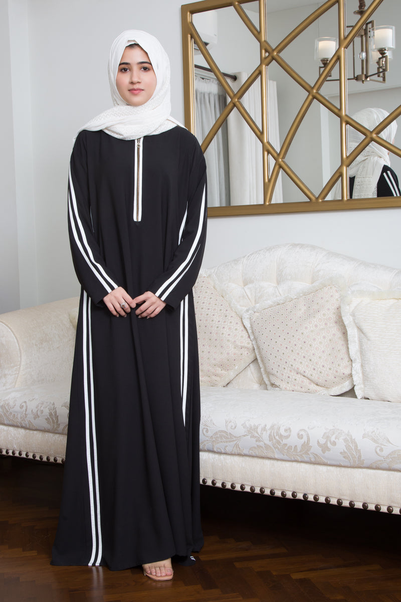 Modern Striped Abaya Black Jilbaab