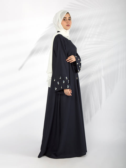 Flower Sequin Abaya with Pearl (Navy Blue) Jilbaab