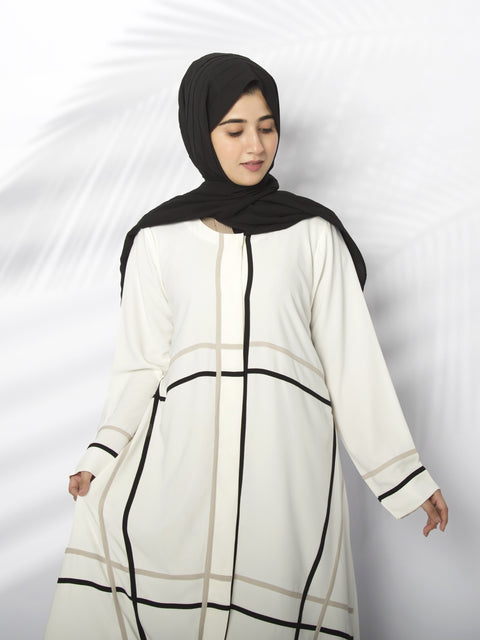 Nadia Slanted Lines Abaya (White) Jilbaab