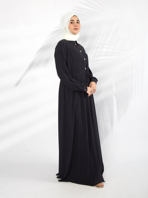 Elastic Belted Pearl Abaya (Navy Blue) Jilbaab