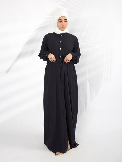 Elastic Belted Pearl Abaya (Navy Blue) Jilbaab