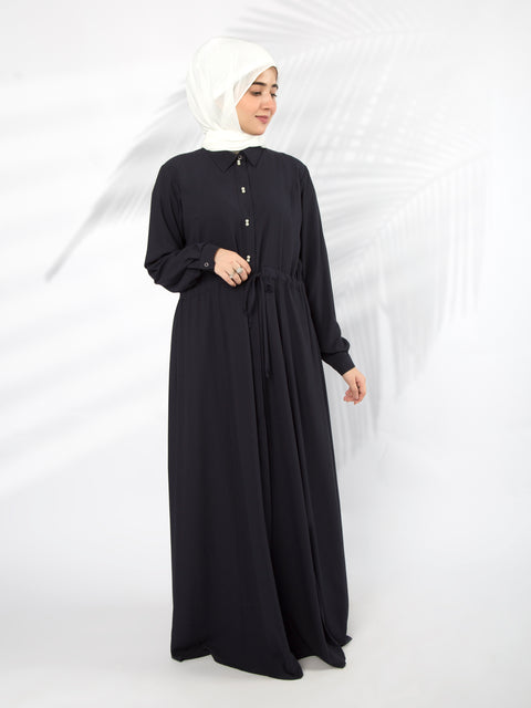 Elastic Belted Pearl Abaya (Navy Blue) Jilbaab