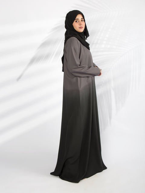 Two Toned Halter Neck Abaya (Grey Black) Jilbaab