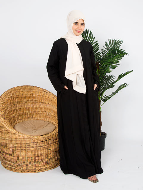 Black Cotton Coat with Pockets Jilbaab