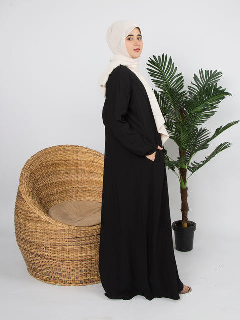 Black Cotton Coat with Pockets Jilbaab