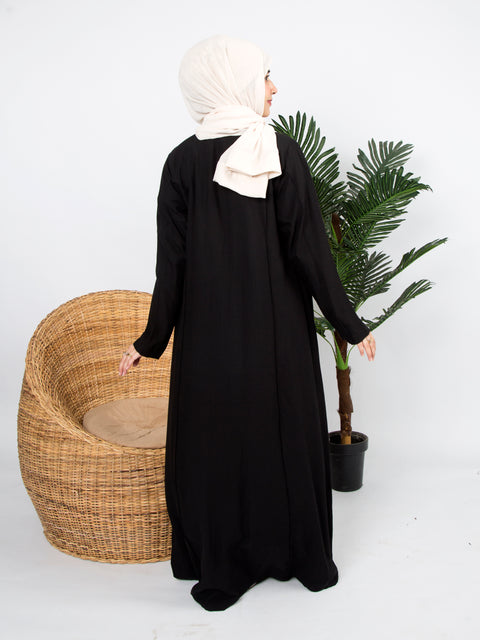 Black Cotton Coat with Pockets Jilbaab