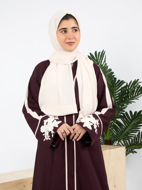 Alara Motif Abaya (Plum & Cream) Jilbaab