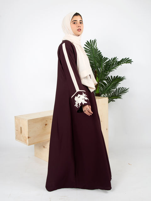 Alara Motif Abaya (Plum & Cream) Jilbaab