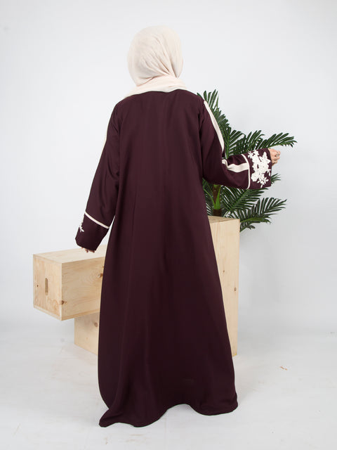 Alara Motif Abaya (Plum & Cream) Jilbaab