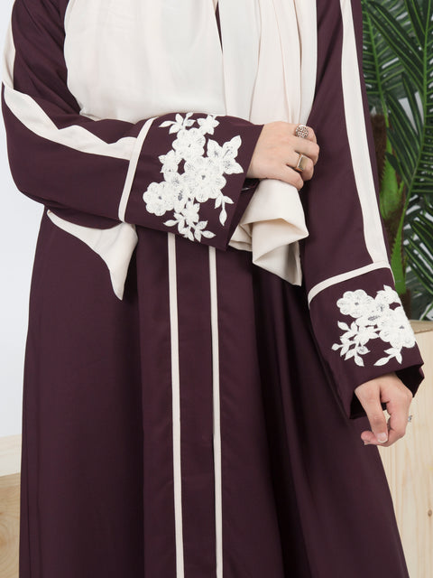 Alara Motif Abaya (Plum & Cream) Jilbaab