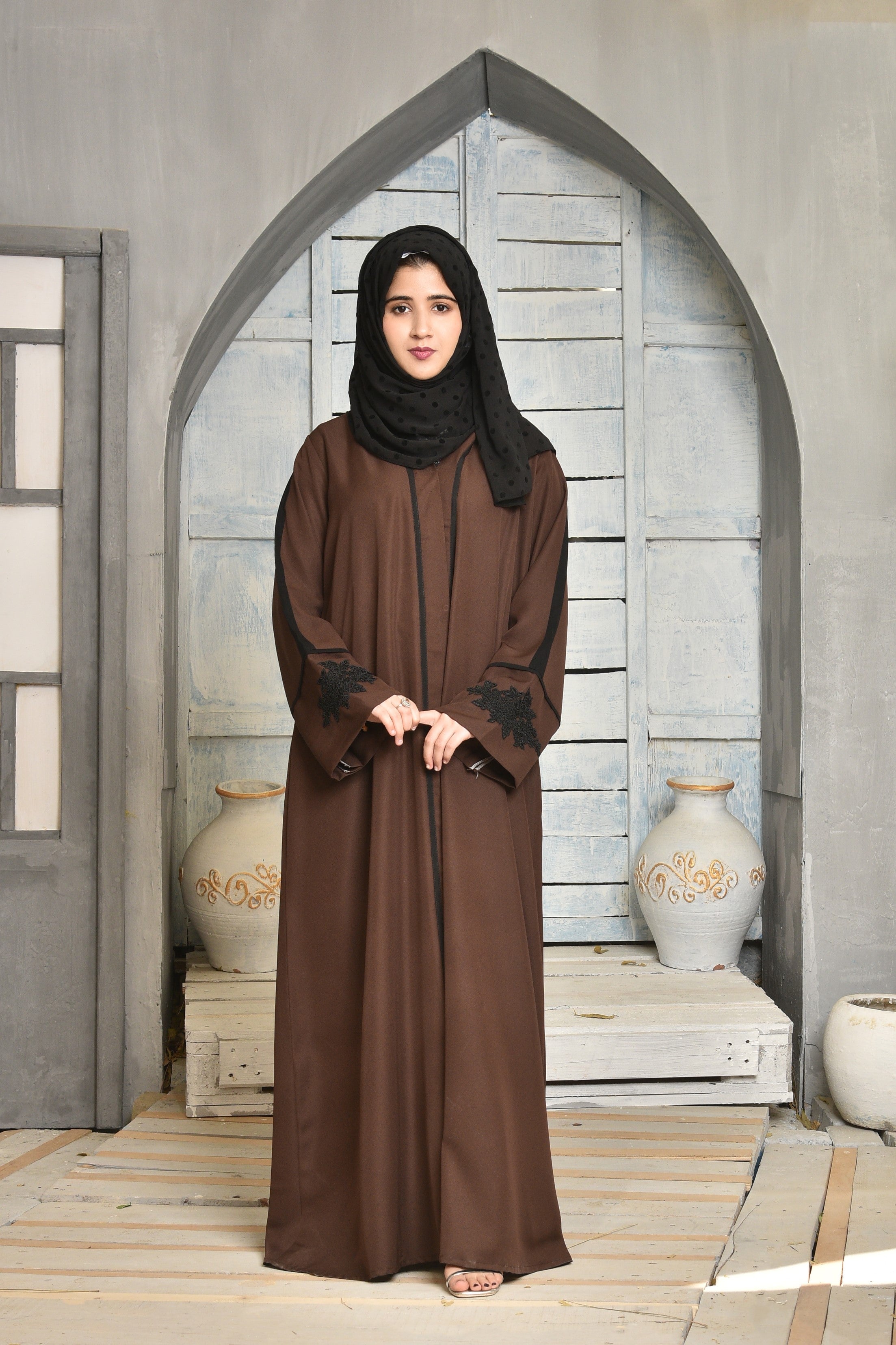 Alara Motif Abaya (Chocolate Brown)– Jilbaab - Main Image