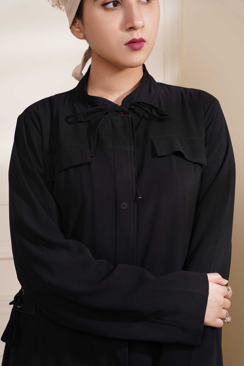 Bow String Turkish Coat (Black) Jilbaab