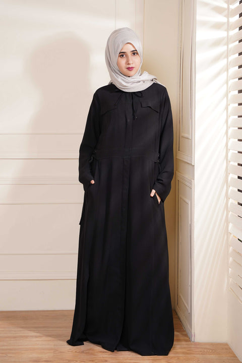 Bow String Turkish Coat (Black) Jilbaab