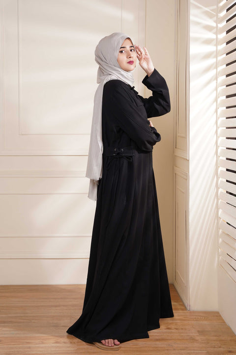 Bow String Turkish Coat (Black) Jilbaab