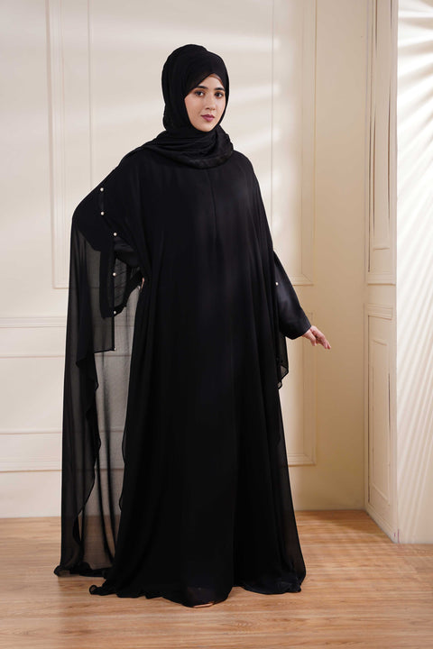 Black Formal Poncho with Pearls Jilbaab