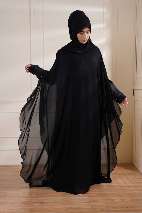 Black Formal Poncho with Pearls Jilbaab