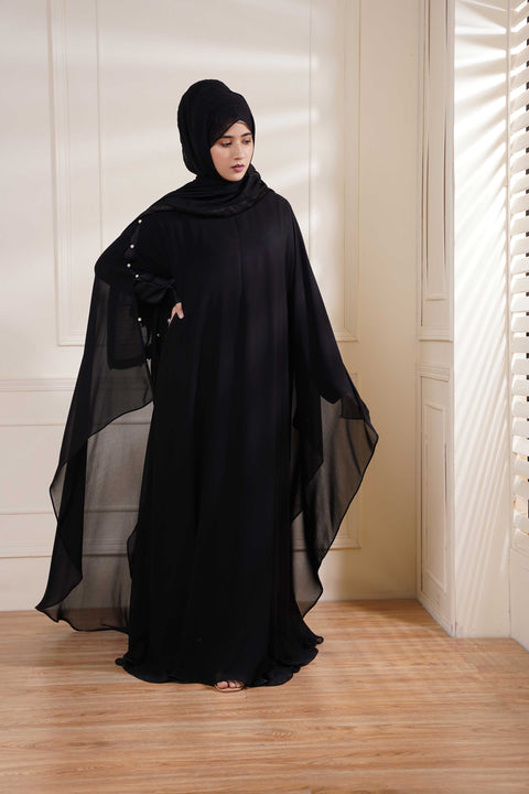 Black Formal Poncho with Pearls Jilbaab