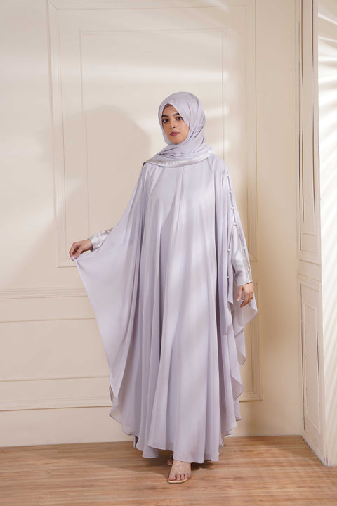 Light Grey Formal Poncho with Pearls Jilbaab