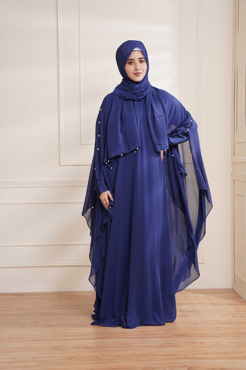 Electric Blue Formal Poncho with Pearls Jilbaab