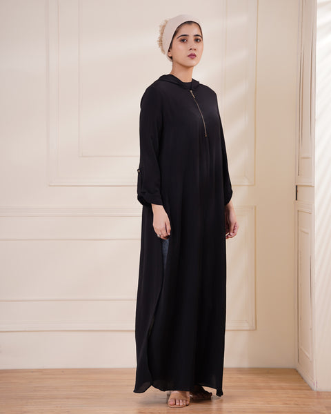 Open-Slit Hoodie Abaya Jilbaab