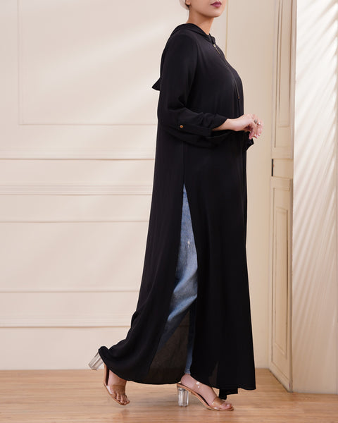 Open-Slit Hoodie Abaya Jilbaab